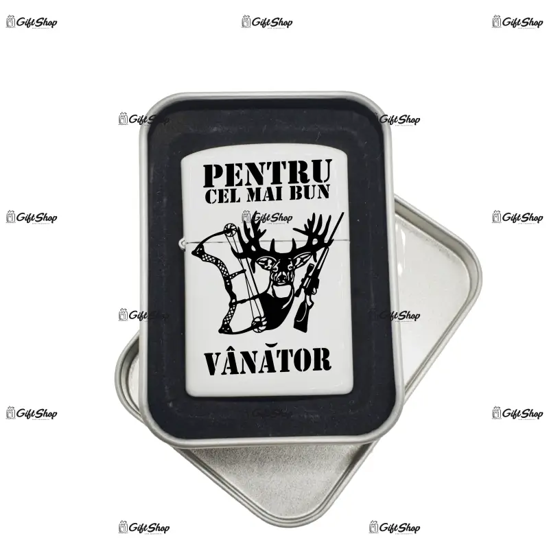 Cel mai bun vanator, bricheta metalica gravata laser cu mesaj